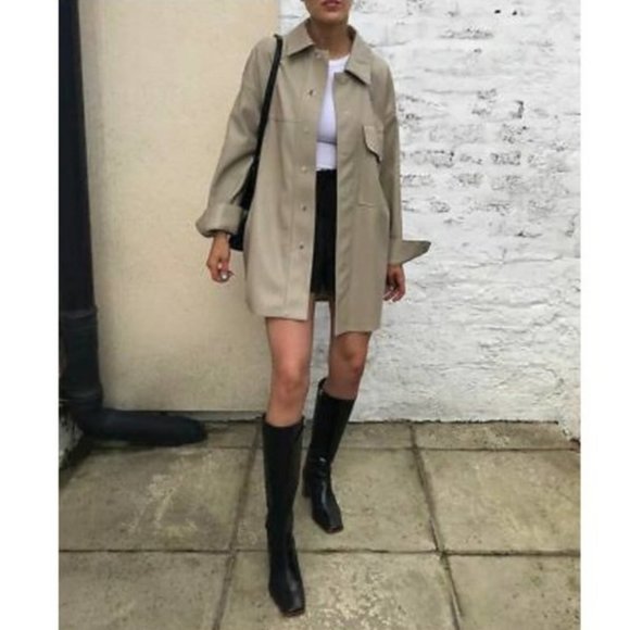 NWT Blogger Favorite ZARA Faux Leather Overshirt Shirt Jacket Lined Shacket Coat - Picture 12 of 12